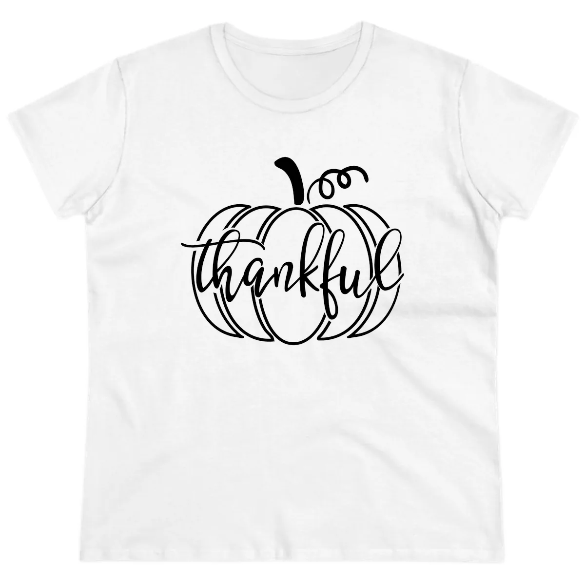 Pumpkin Thankful Script Design Ladies Tee in White