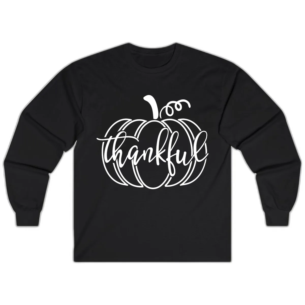 Pumpkin Thankful Script Design Long Sleeve in Black