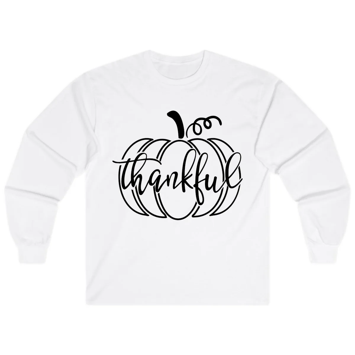 Pumpkin Thankful Script Design Long Sleeve in White