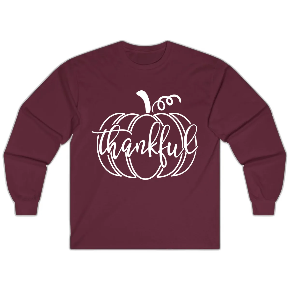 Pumpkin Thankful Script Design Long Sleeve in Maroon