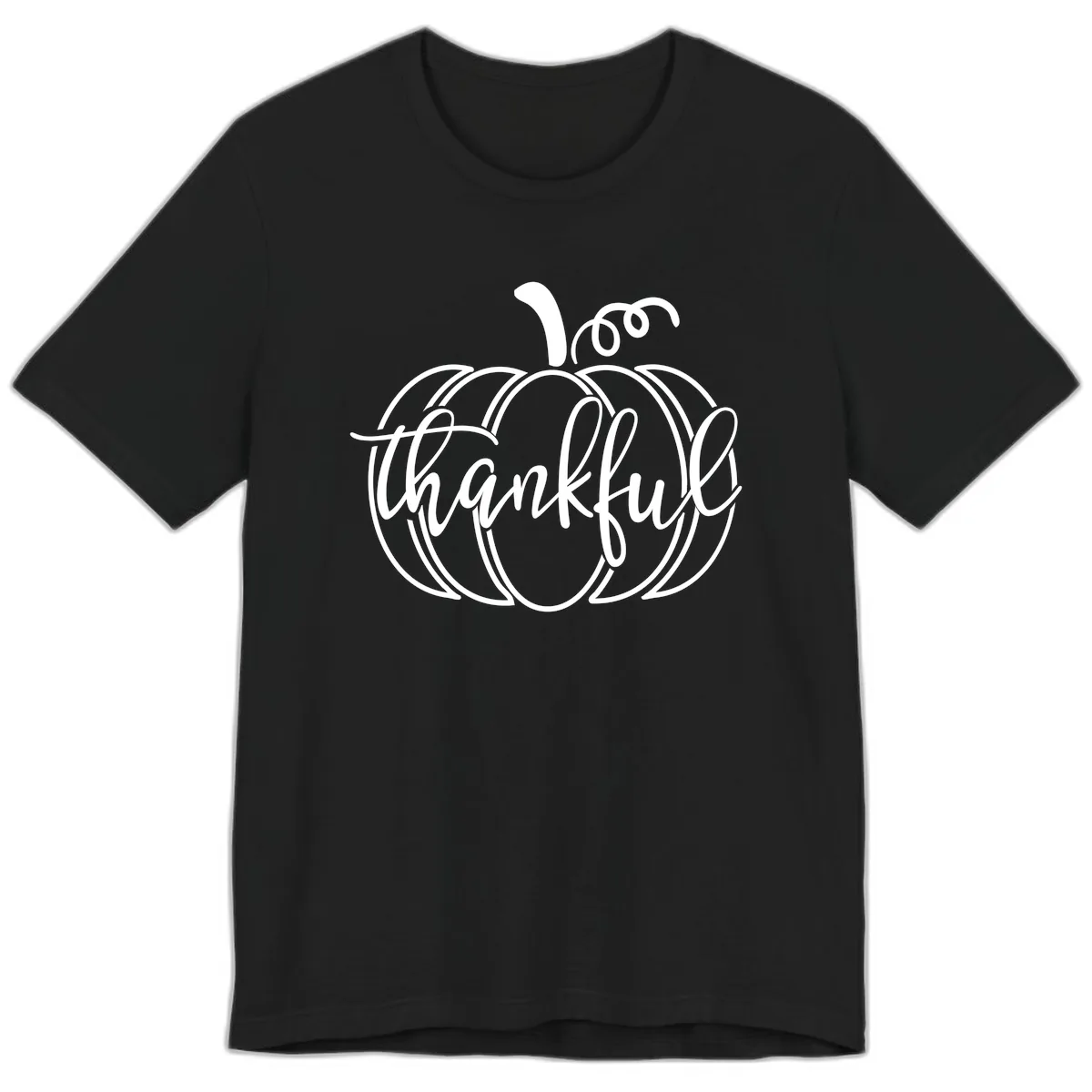 Pumpkin Thankful Script Design Premium T-Shirt in Black