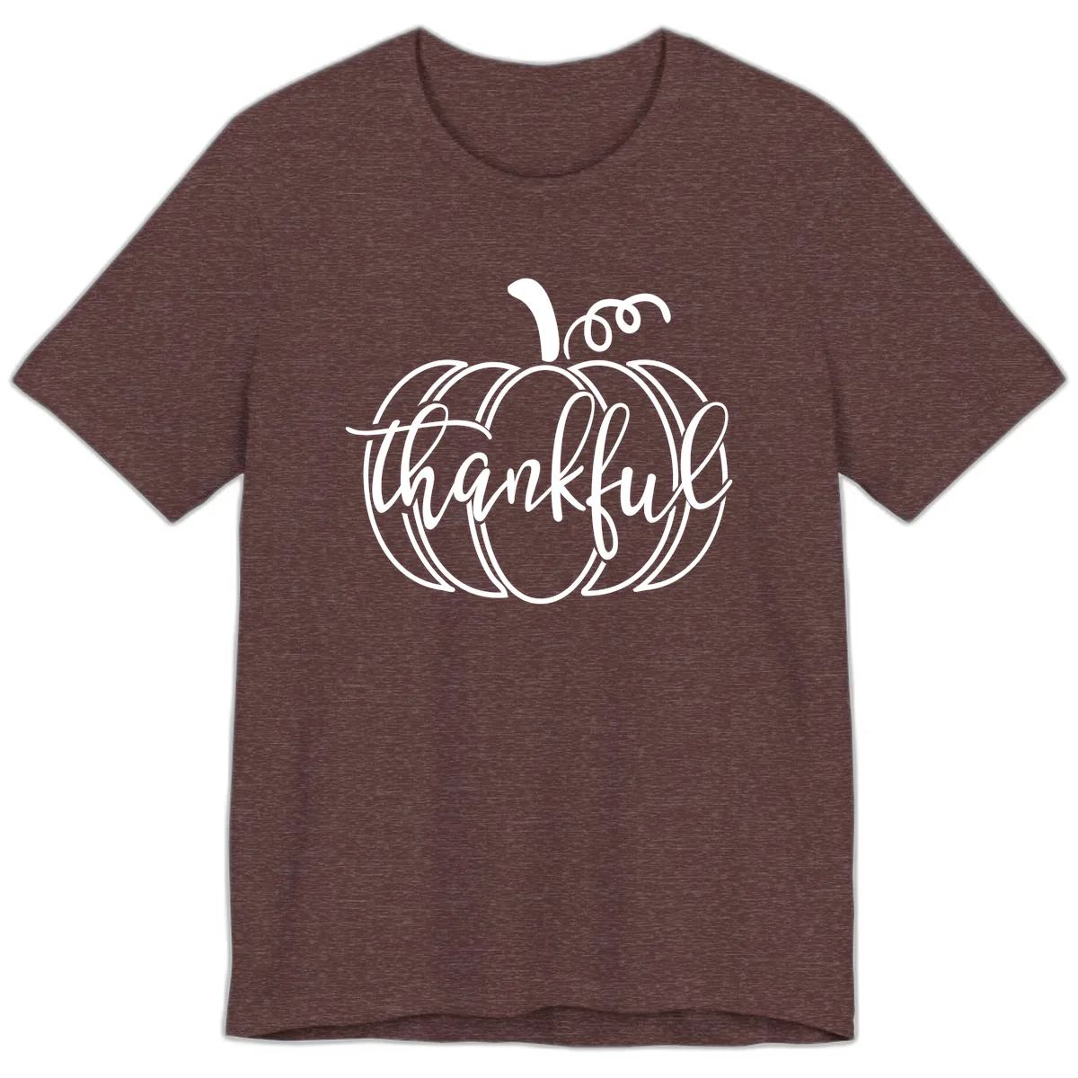 Pumpkin Thankful Script Design Premium T-Shirt in Heather Maroon