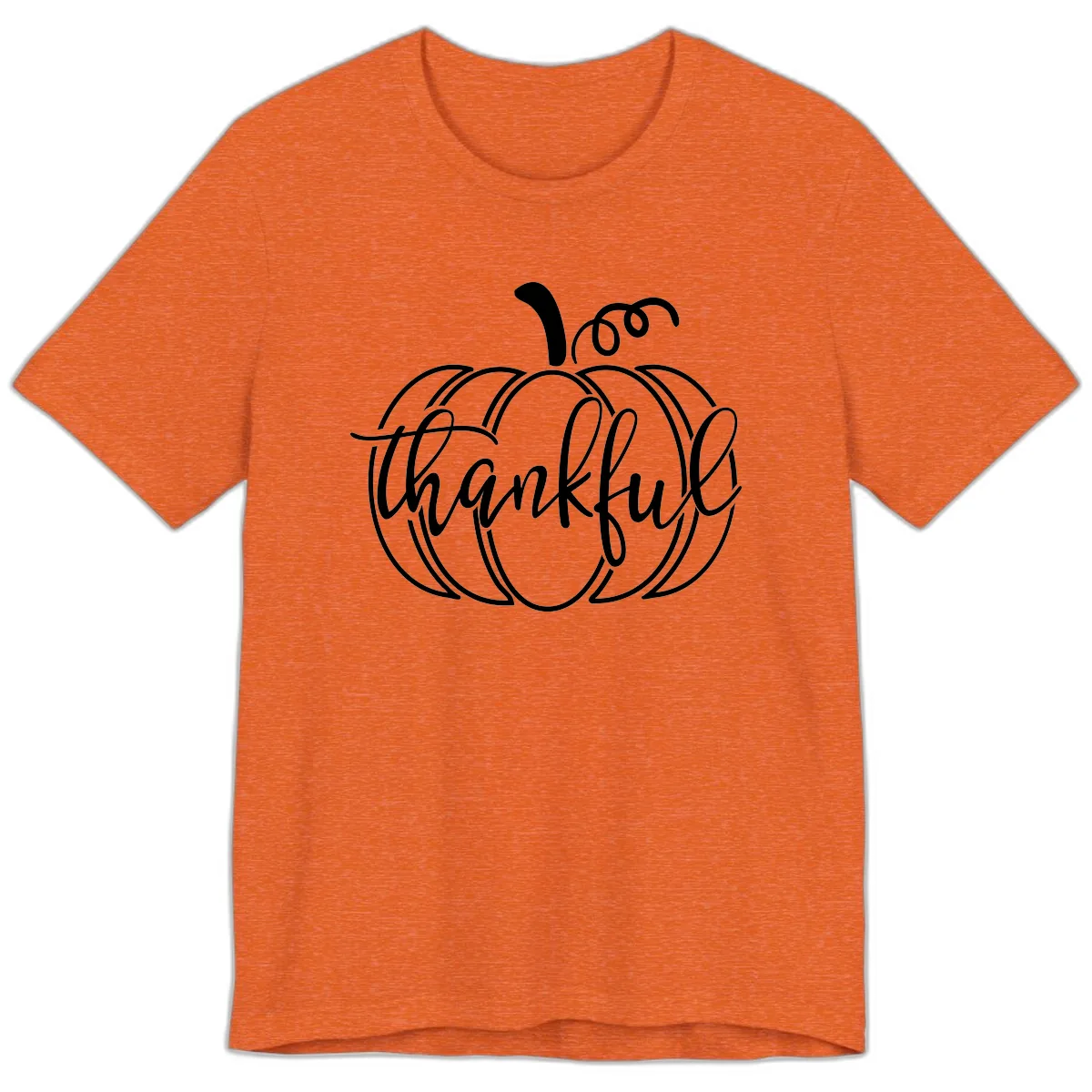 Pumpkin Thankful Script Design Premium T-Shirt in Heather Orange