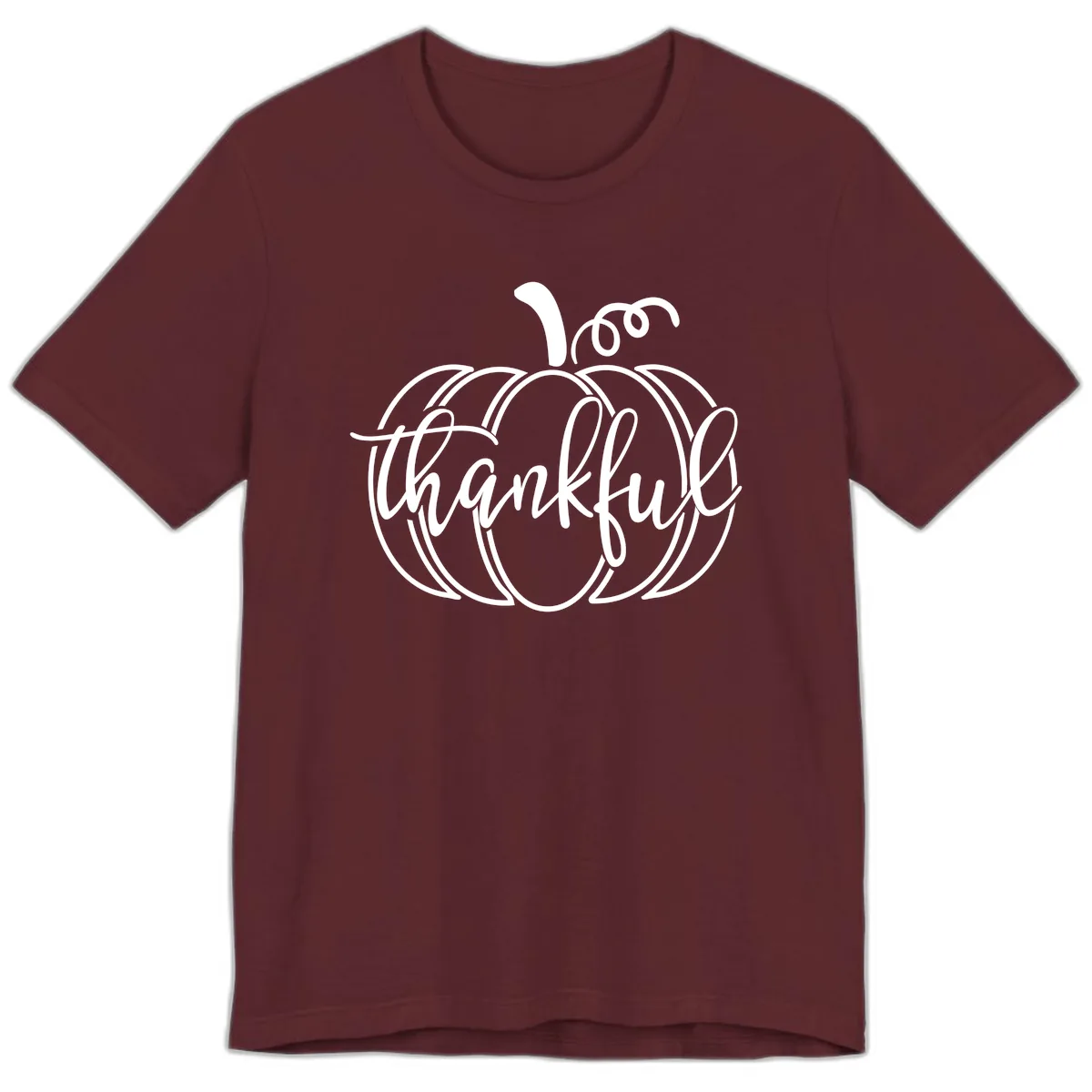 Pumpkin Thankful Script Design Premium T-Shirt in Maroon