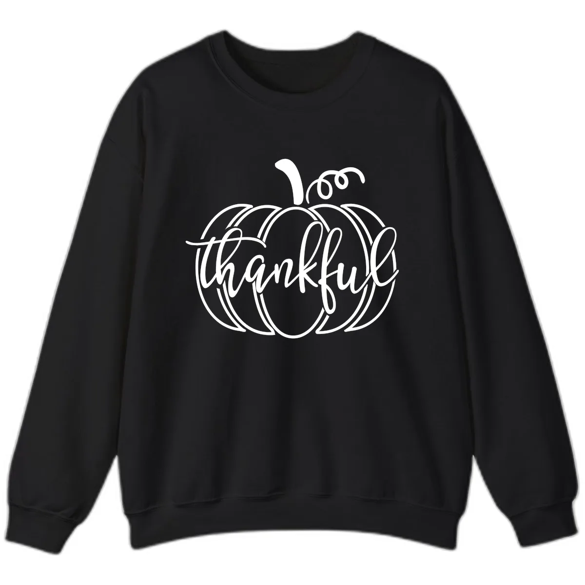 Pumpkin Thankful Script Design Sweatshirt in Black