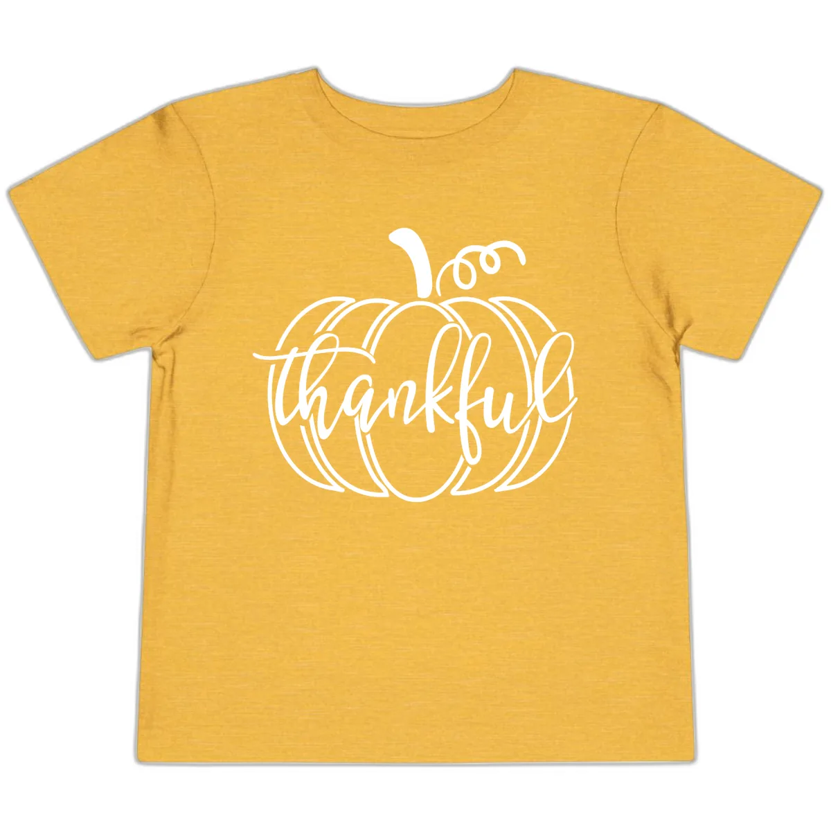 Pumpkin Thankful Script Design Toddler T-Shirt in Heather Yellow Gold