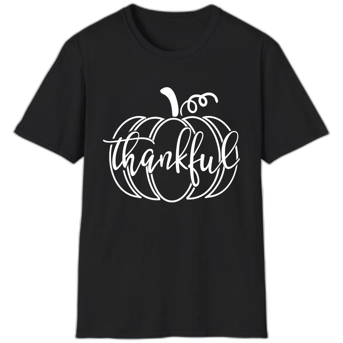 Pumpkin Thankful Script Design T-Shirt in Black