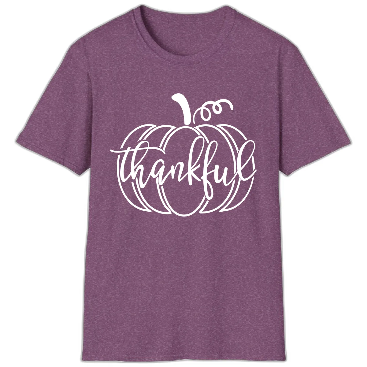 Pumpkin Thankful Script Design T-Shirt in Heather Maroon