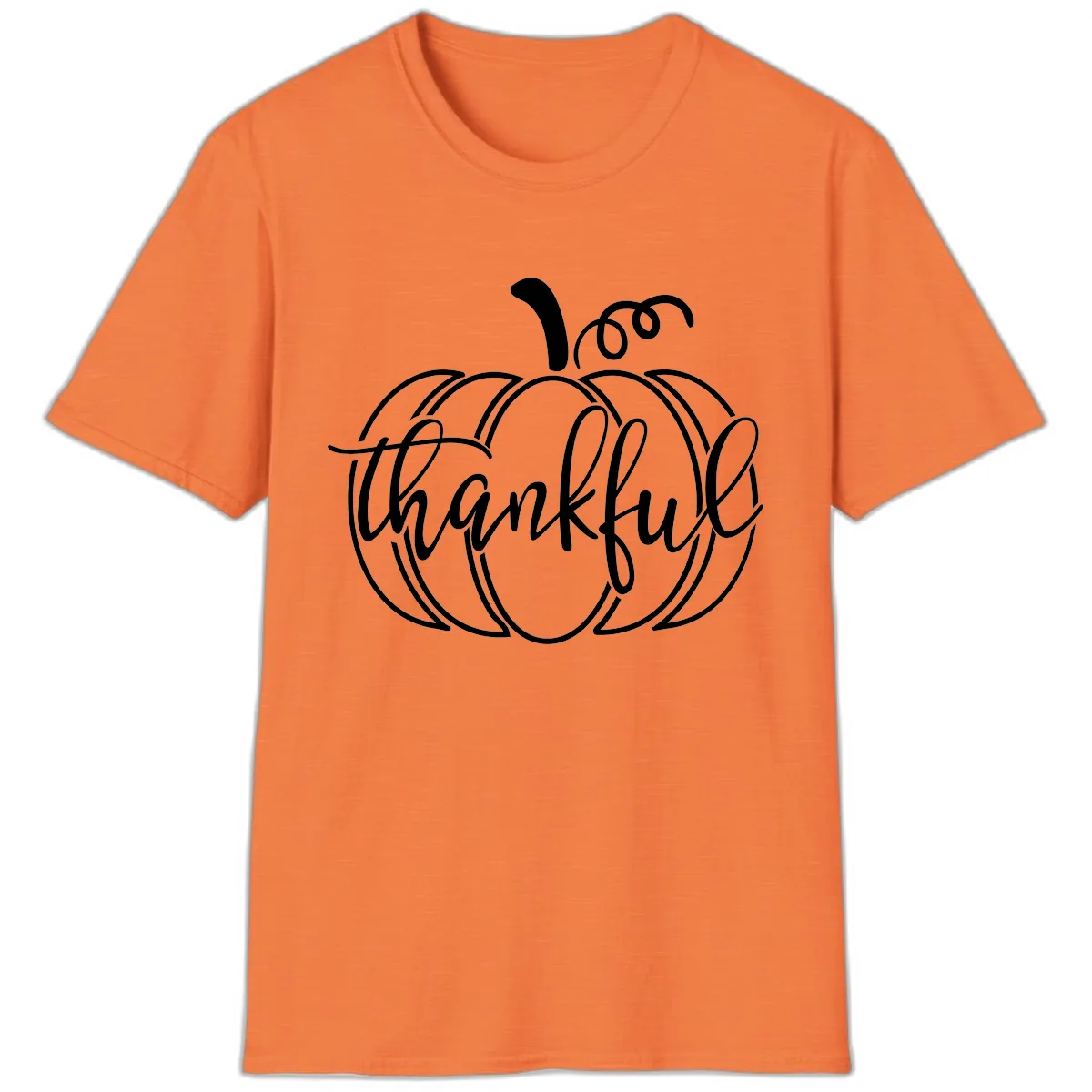 Pumpkin Thankful Script Design T-Shirt in Heather Orange