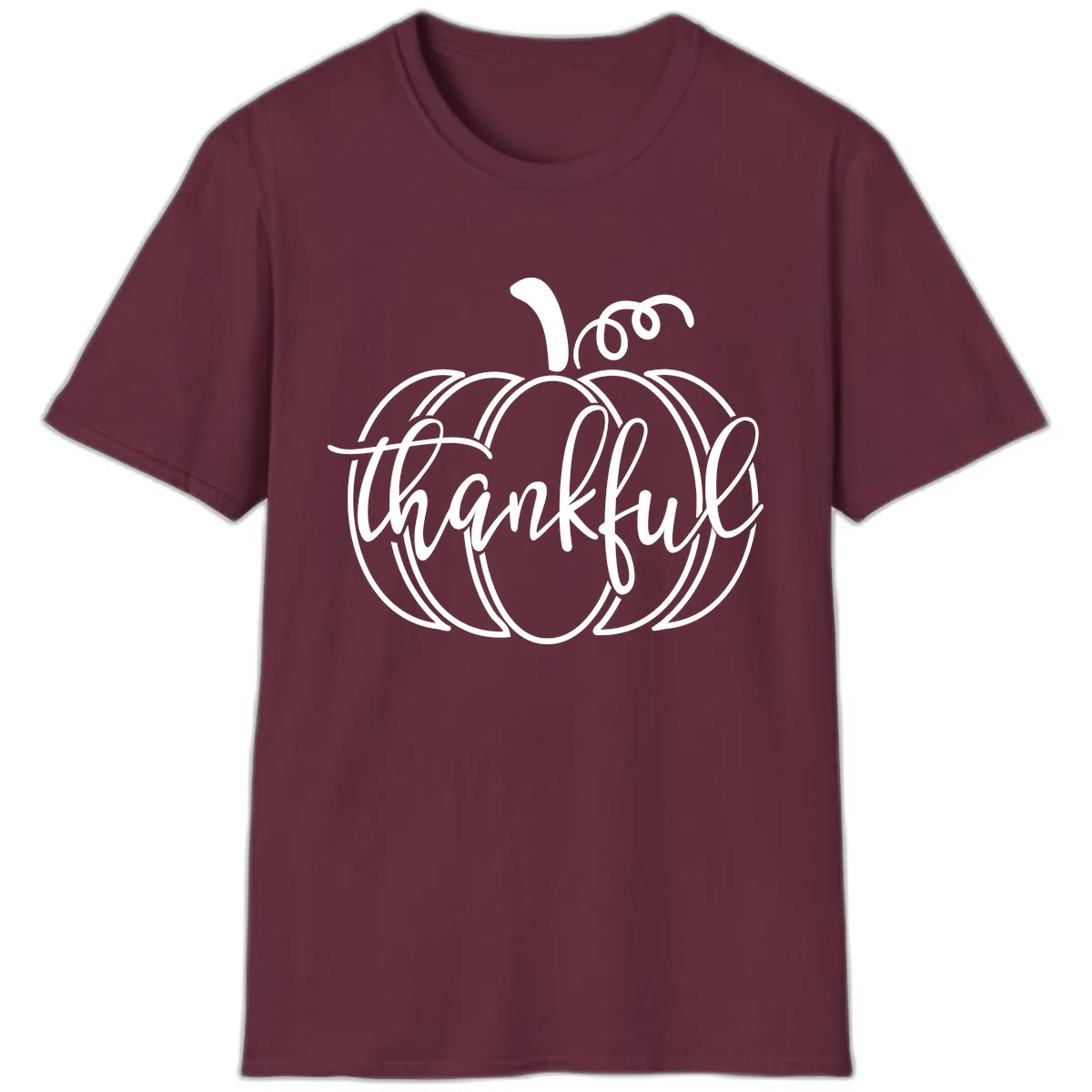 Pumpkin Thankful Script Design T-Shirt in Maroon