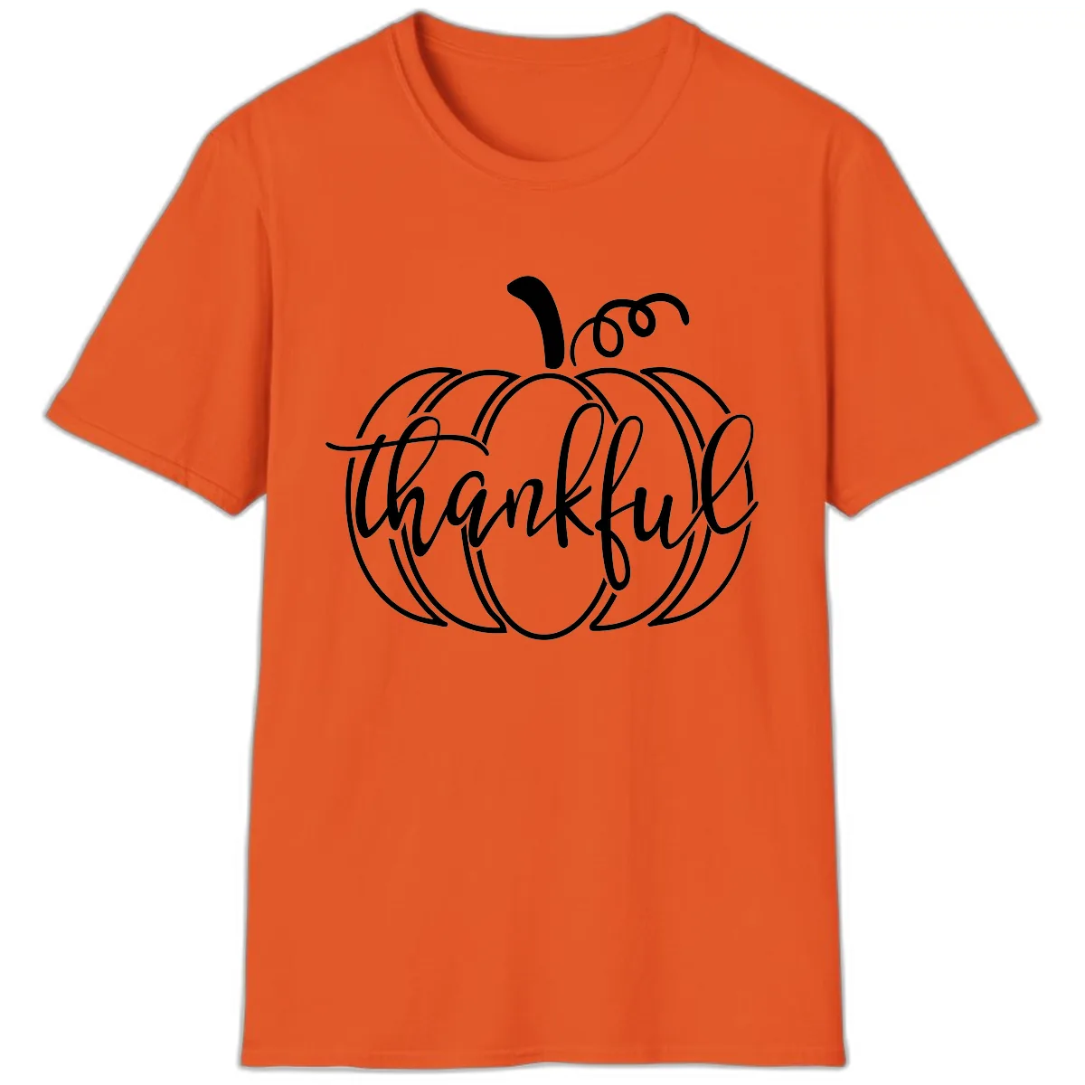 Pumpkin Thankful Script Design T-Shirt in Orange