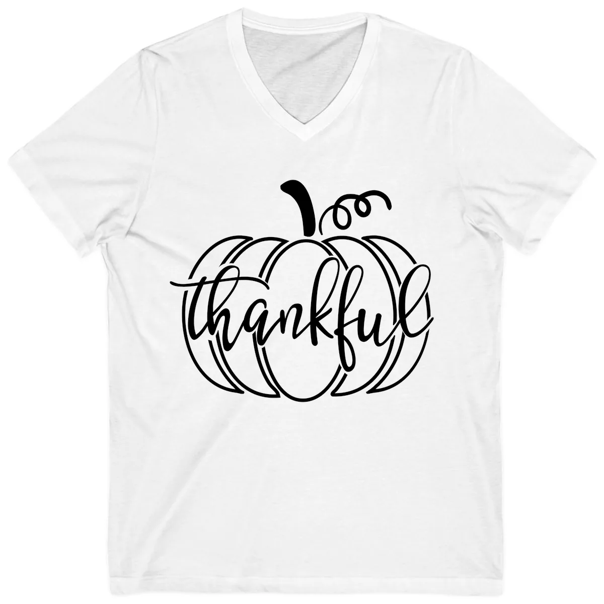 Pumpkin Thankful Script Design V-Neck in White