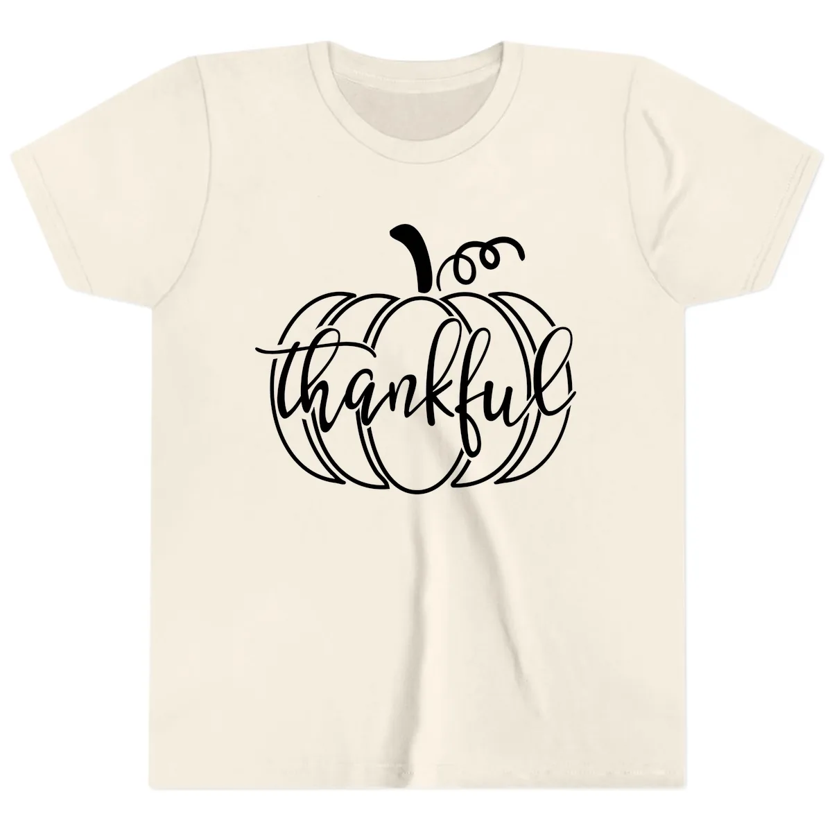 Pumpkin Thankful Script Design Youth T-Shirt in Natural