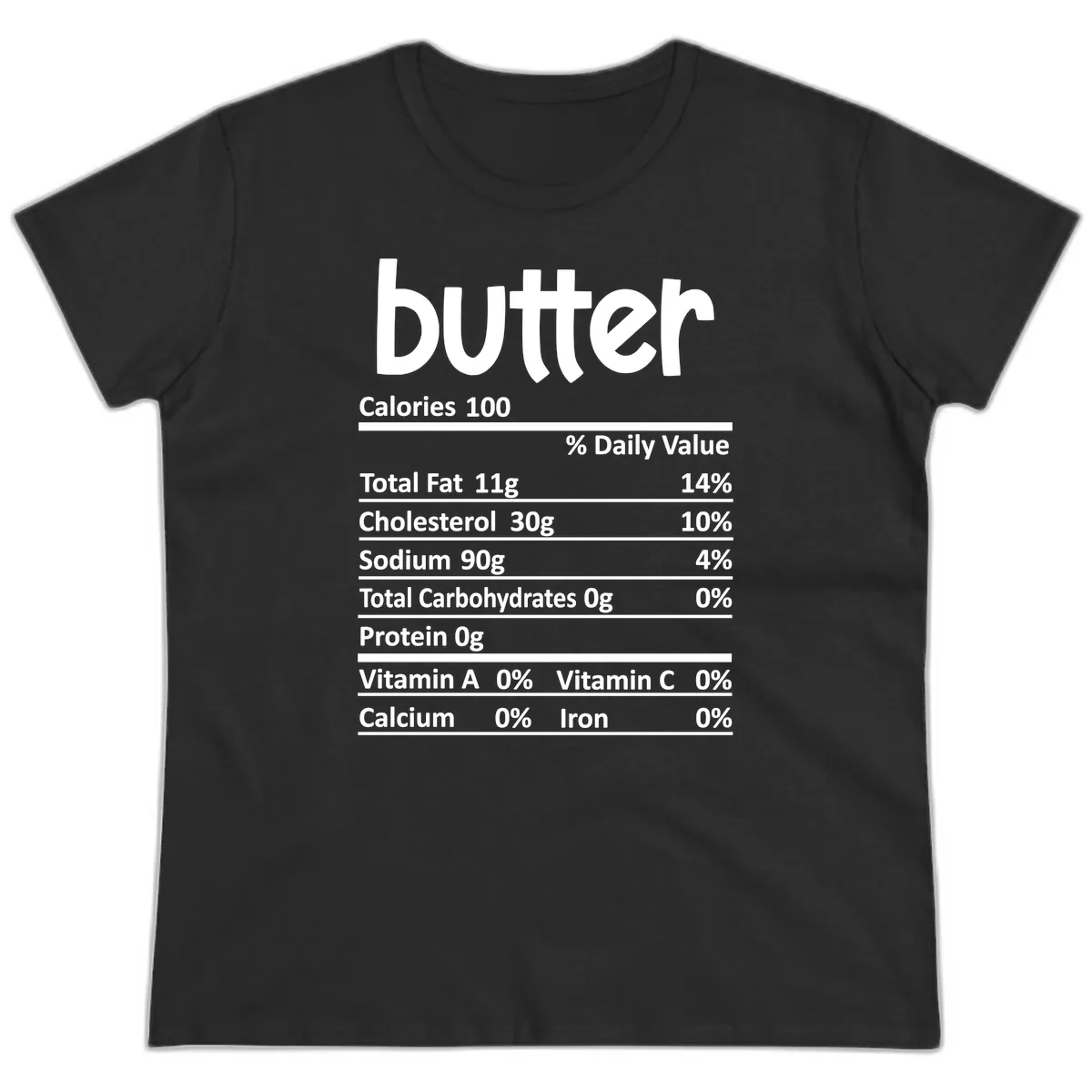 Butter Nutrition Facts Ladies Tee in Black