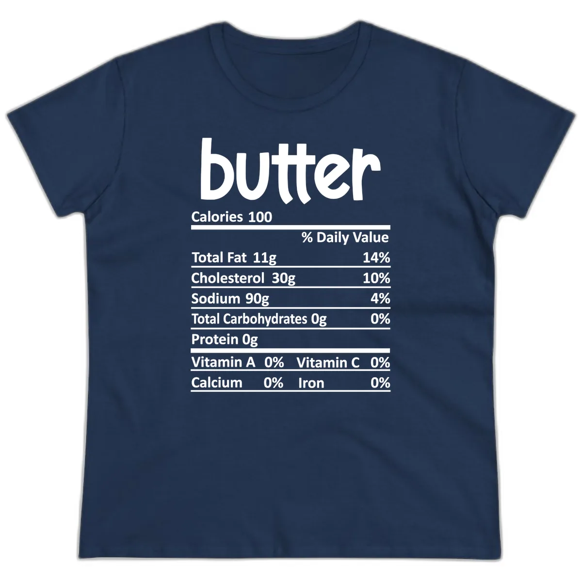 Butter Nutrition Facts Ladies Tee in Navy