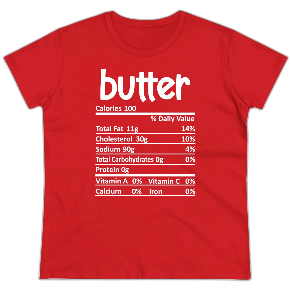 Butter Nutrition Facts Ladies Tee in Red