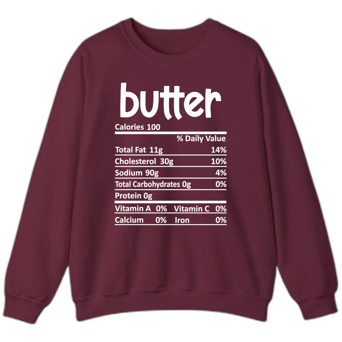 Butter Nutrition Facts Sweatshirt in Maroon