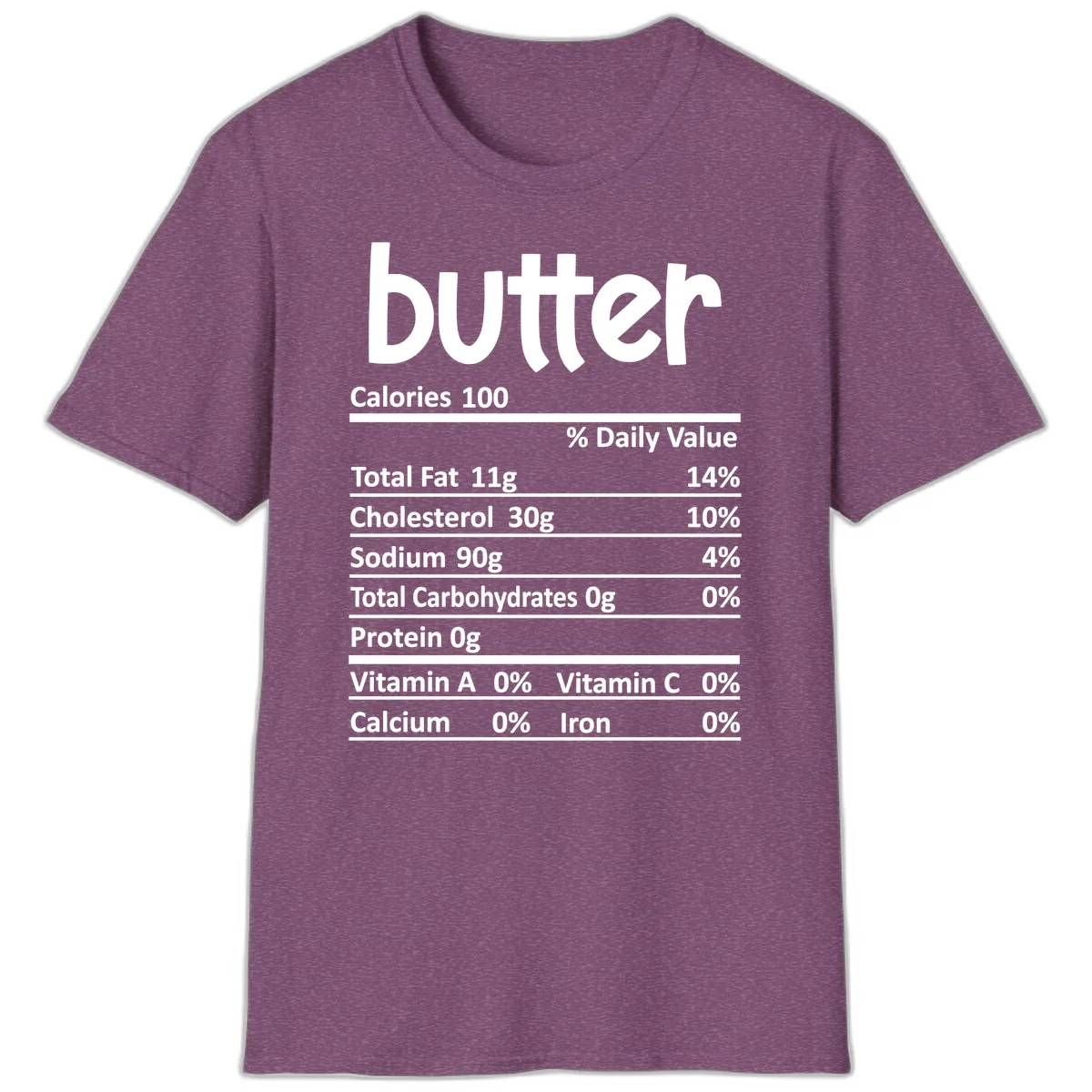 Butter Nutrition Facts T-Shirt in Heather Maroon