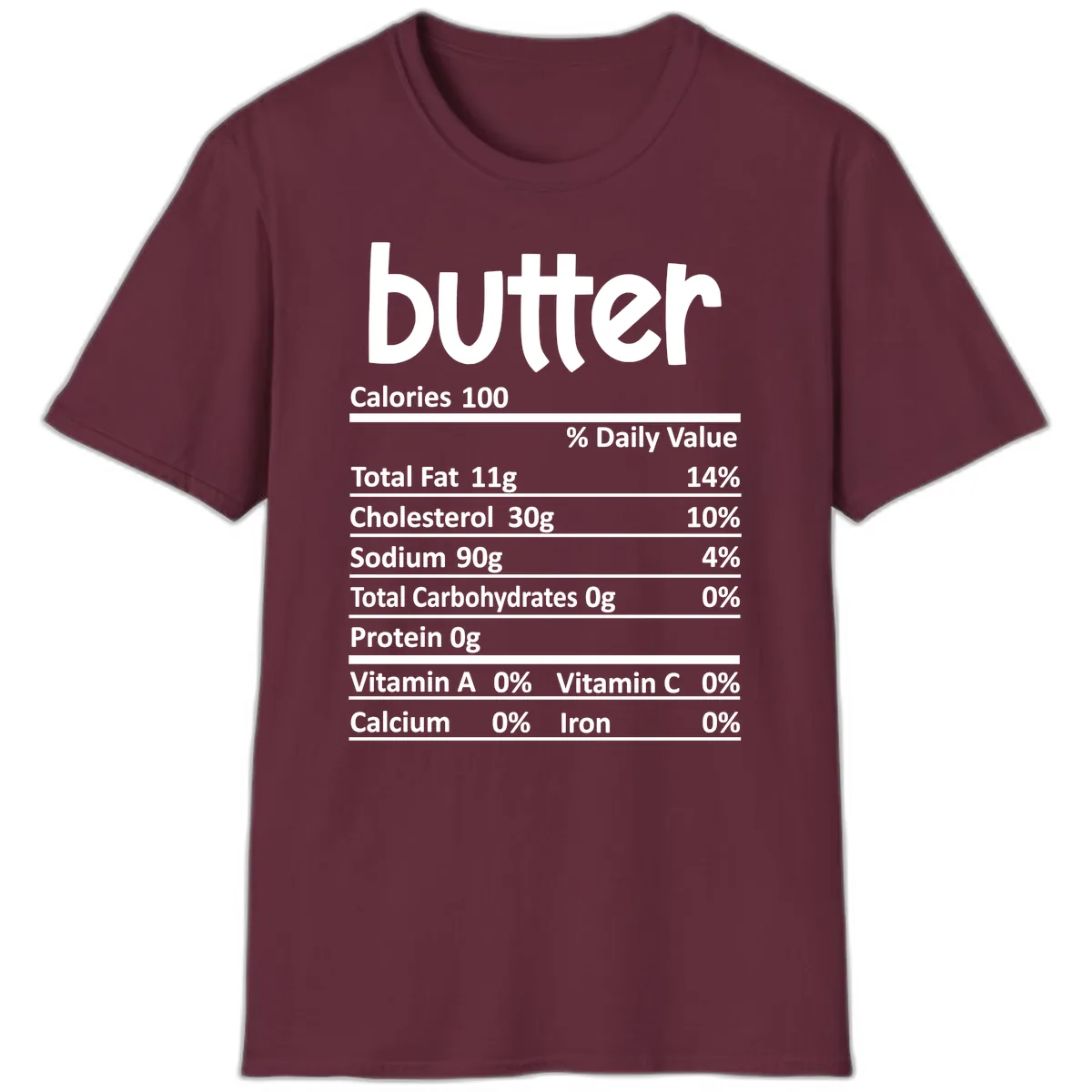 Butter Nutrition Facts T-Shirt in Maroon