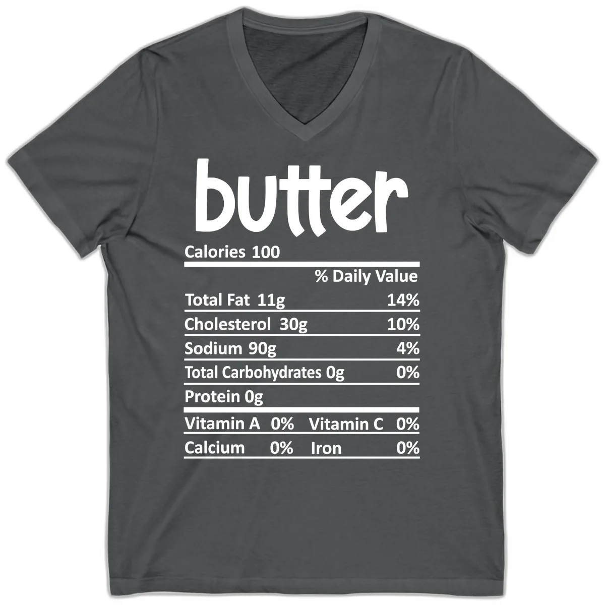 Butter Nutrition Facts V-Neck in Asphalt