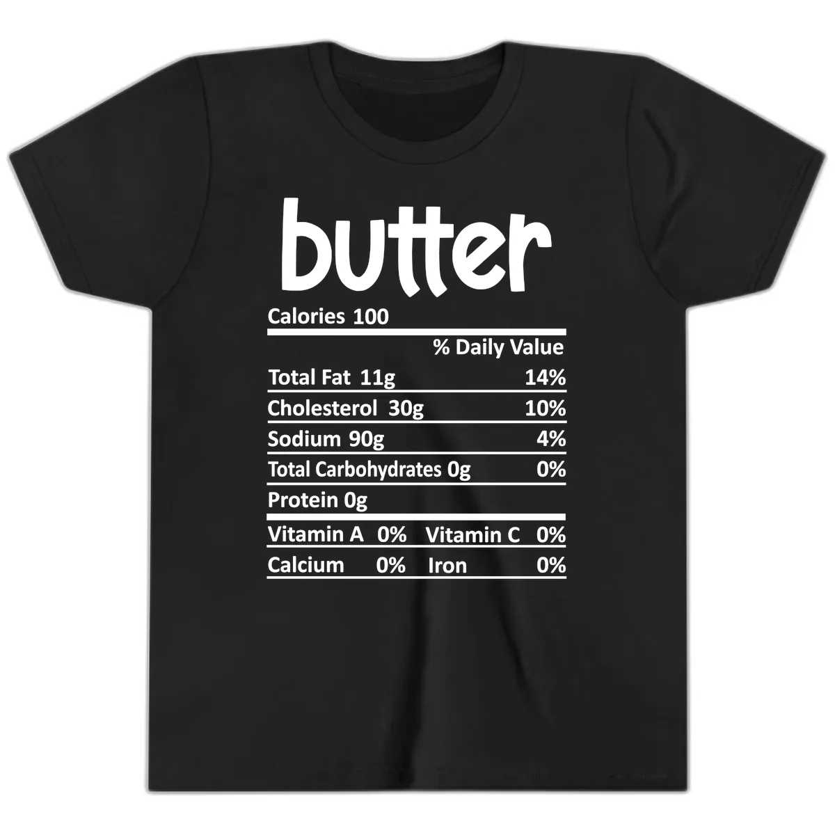 Butter Nutrition Facts Youth T-Shirt in Black