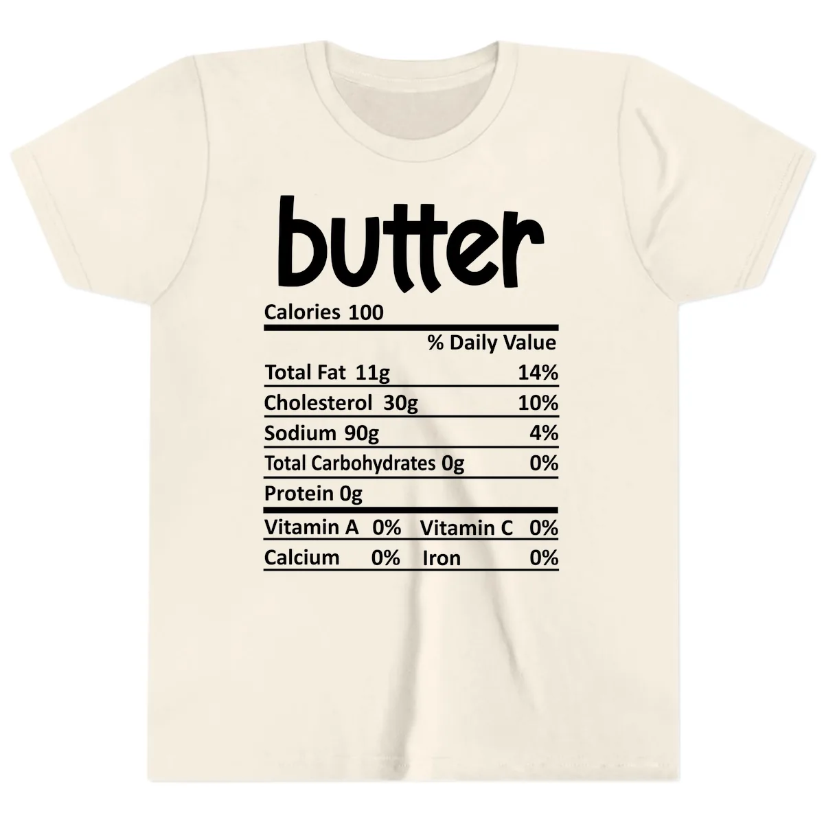 Butter Nutrition Facts Youth T-Shirt in Natural