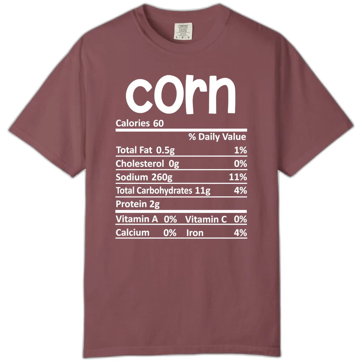 Nutritional Facts Corn Tee Comfort Color in Brick