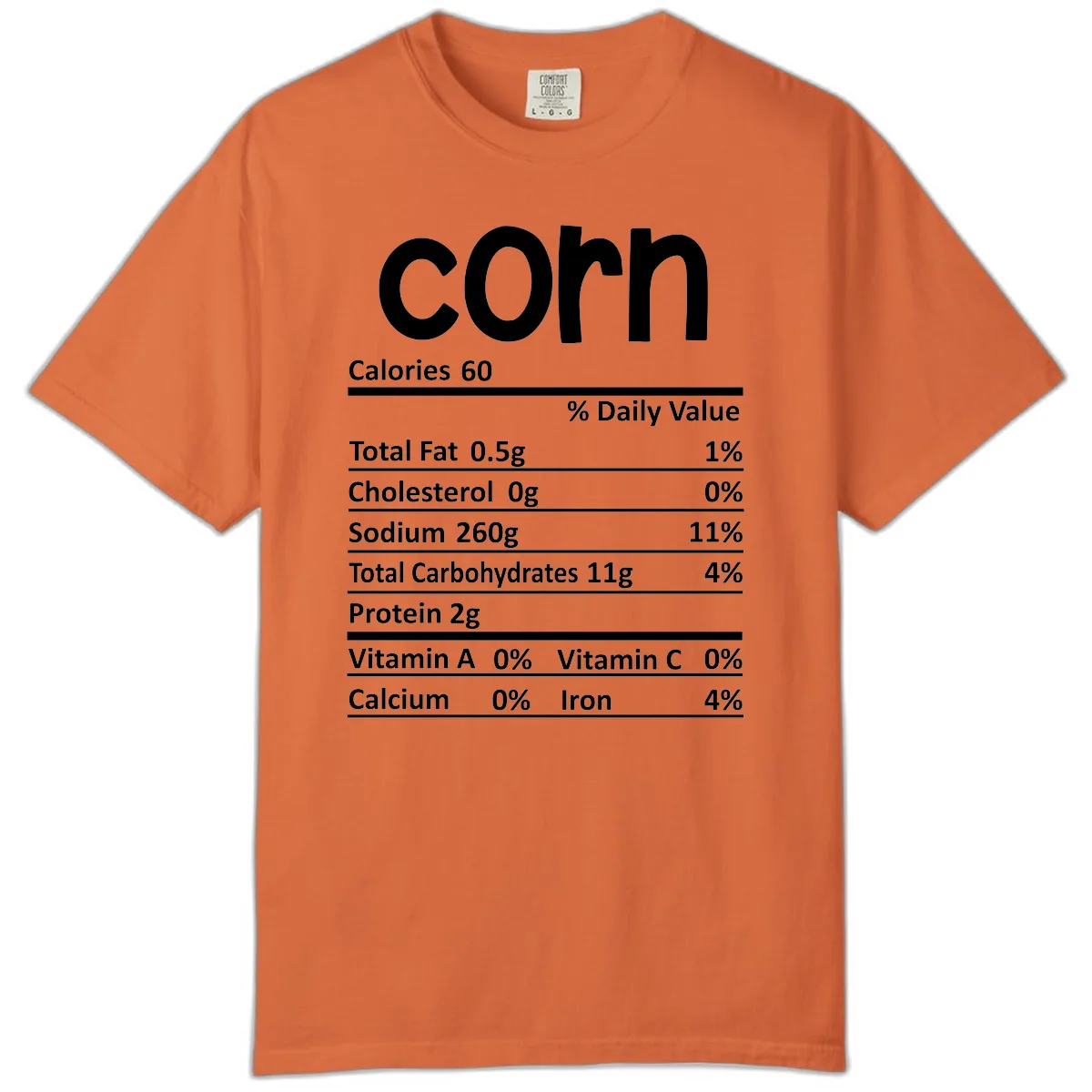 Nutritional Facts Corn Tee Comfort Color in Burnt Orange
