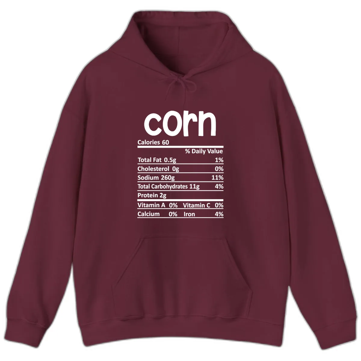Nutritional Facts Corn Tee Hoodie in Maroon