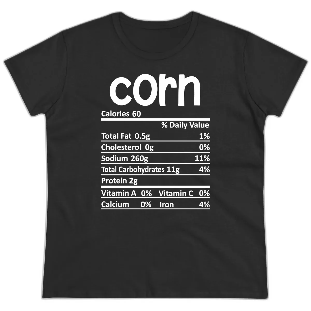 Nutritional Facts Corn Tee Ladies Tee in Black