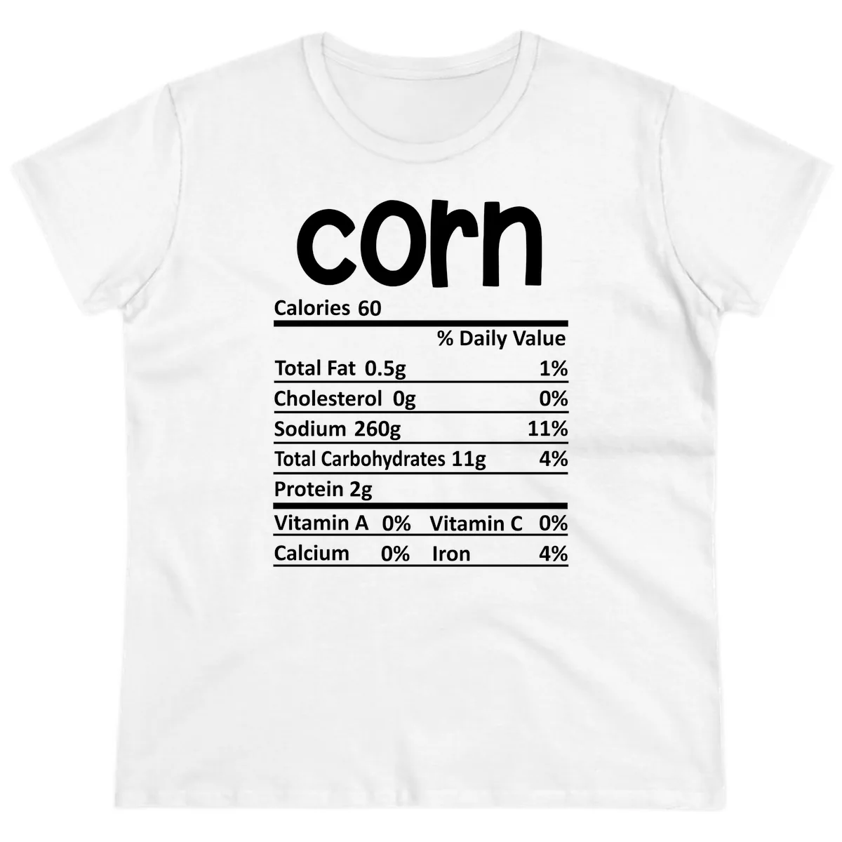 Nutritional Facts Corn Tee Ladies Tee in White