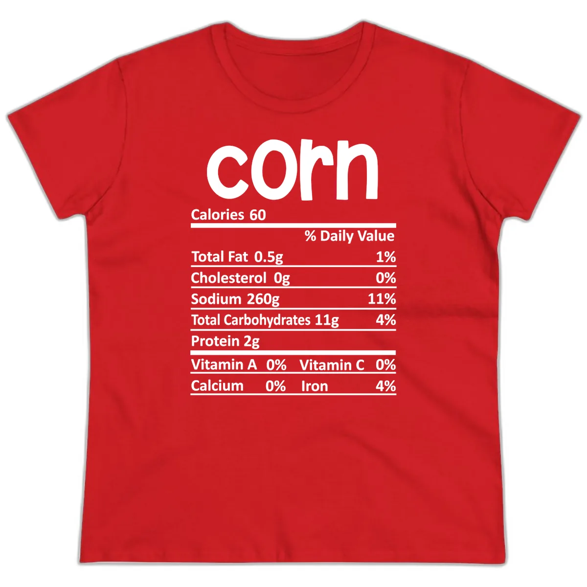 Nutritional Facts Corn Tee Ladies Tee in Red