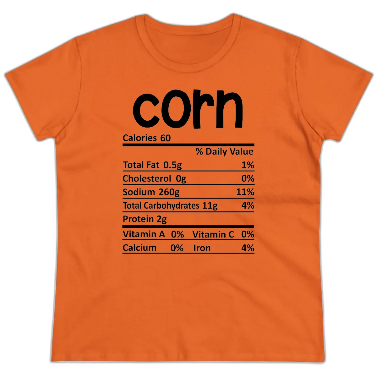 Nutritional Facts Corn Tee Ladies Tee in Orange