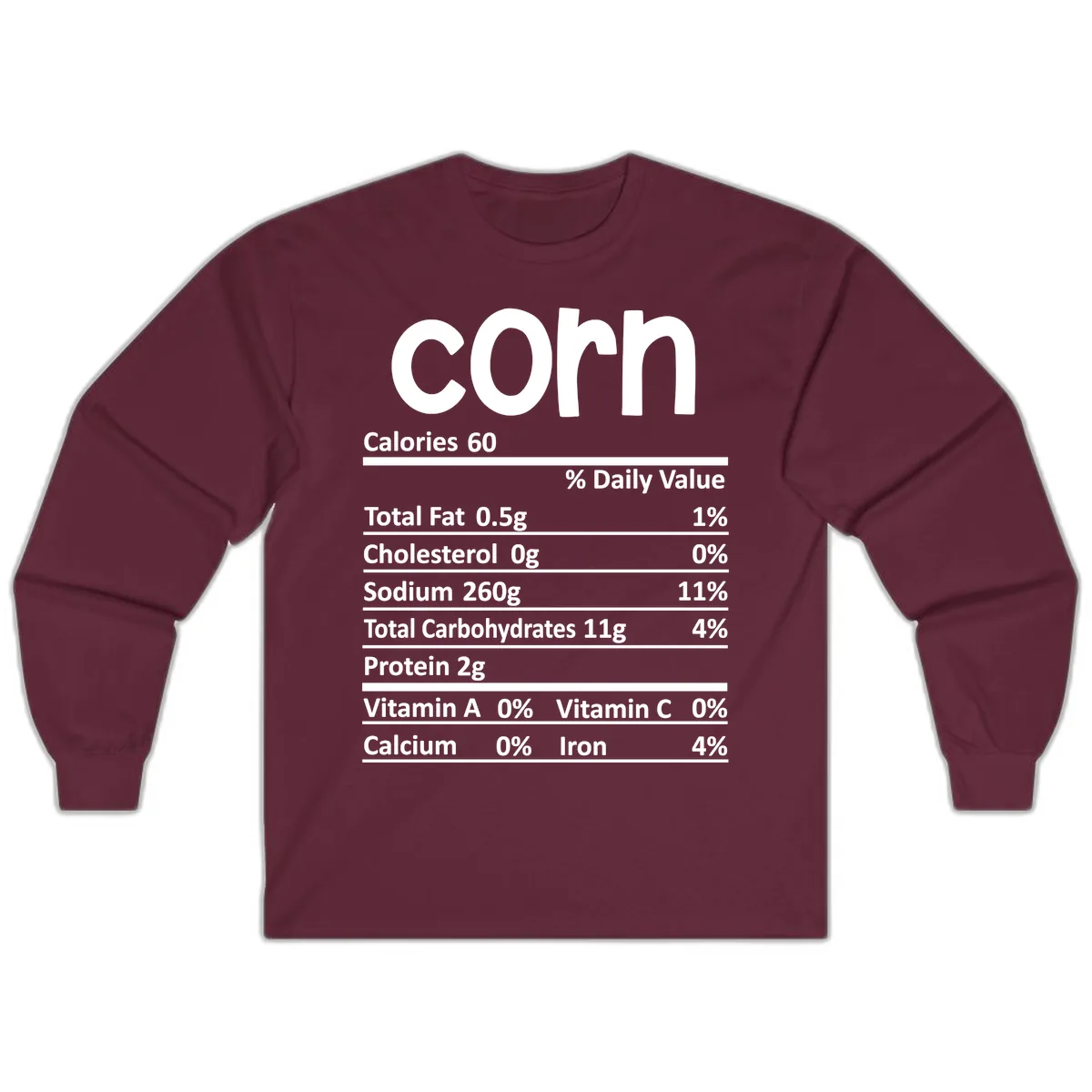 Nutritional Facts Corn Tee Long Sleeve in Maroon