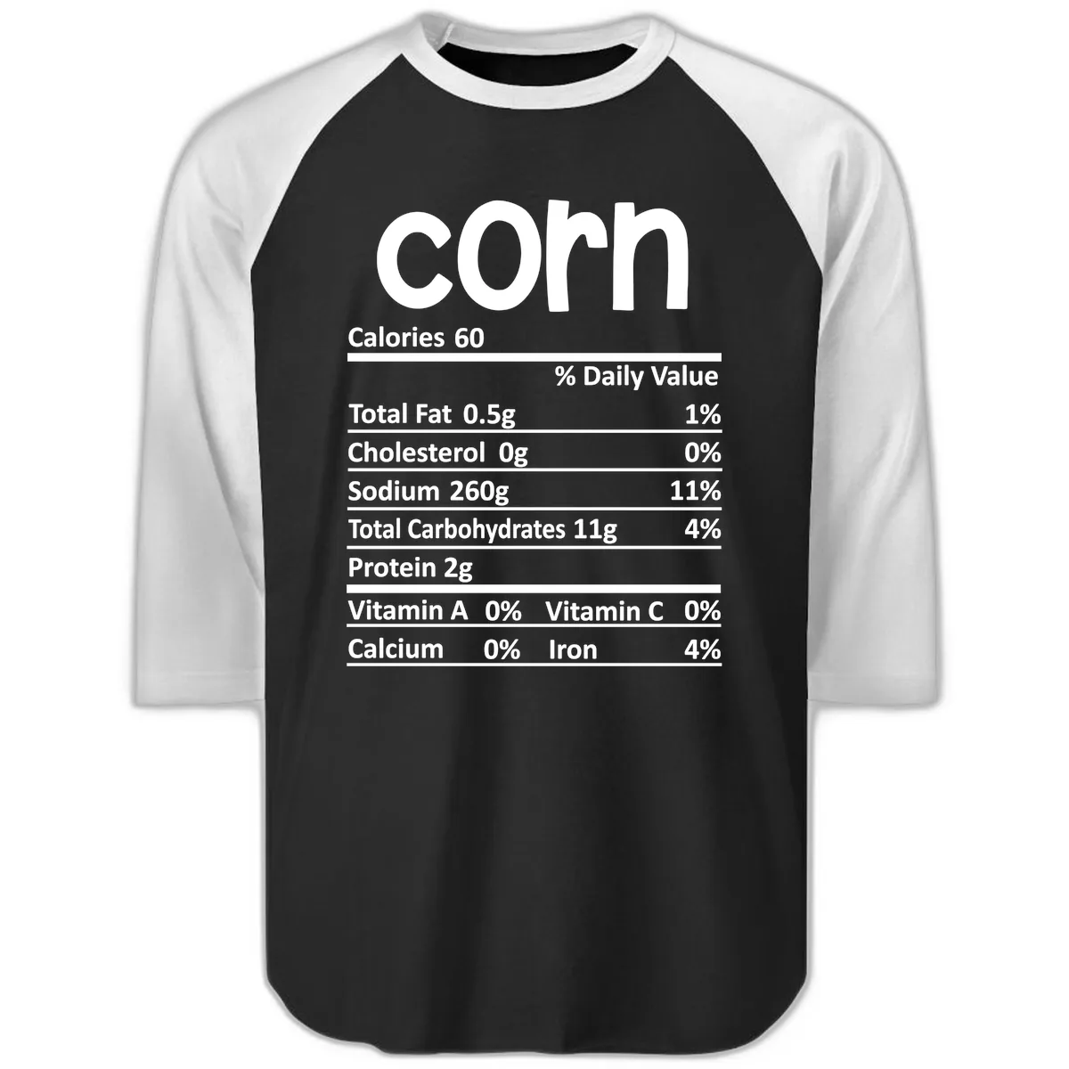 Nutritional Facts Corn Tee Raglan 3/4 in Black White