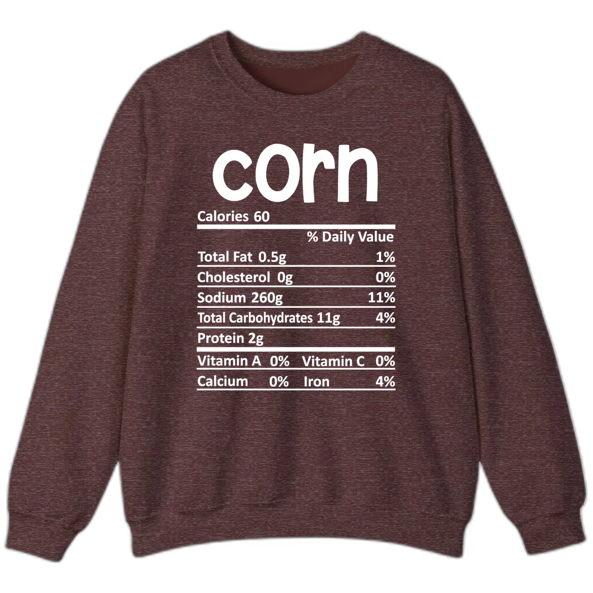 Nutritional Facts Corn Tee Sweatshirt in Heather Sport Dark Maroon