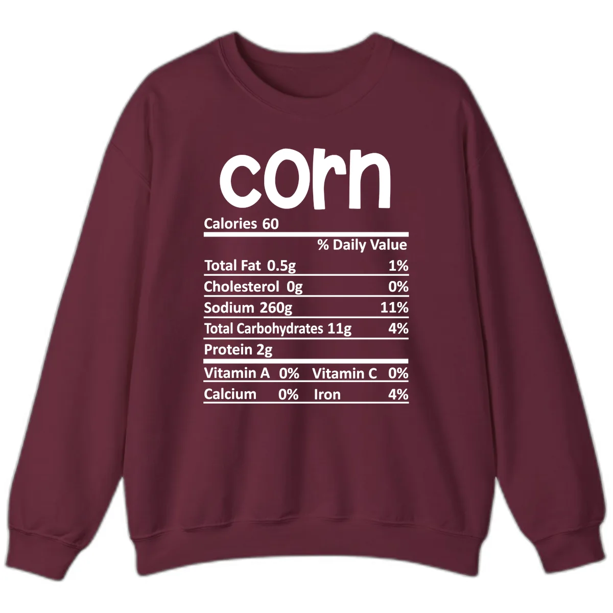 Nutritional Facts Corn Tee Sweatshirt in Maroon
