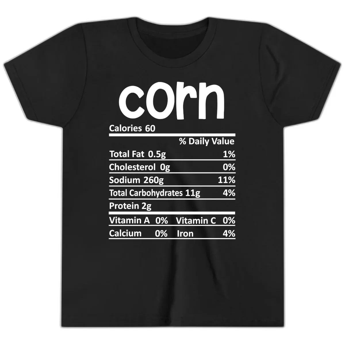 Nutritional Facts Corn Tee Youth T-Shirt in Black