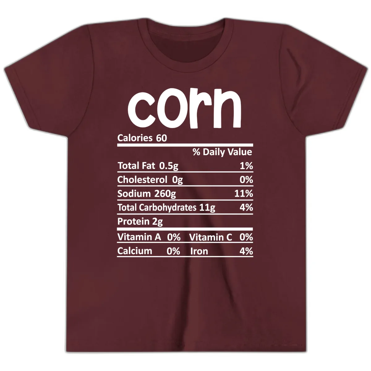 Nutritional Facts Corn Tee Youth T-Shirt in Maroon