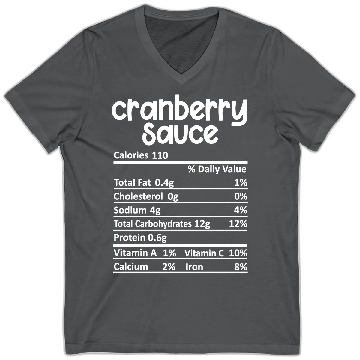 Cranberry Sauce Nutrition Facts V-Neck in Asphalt