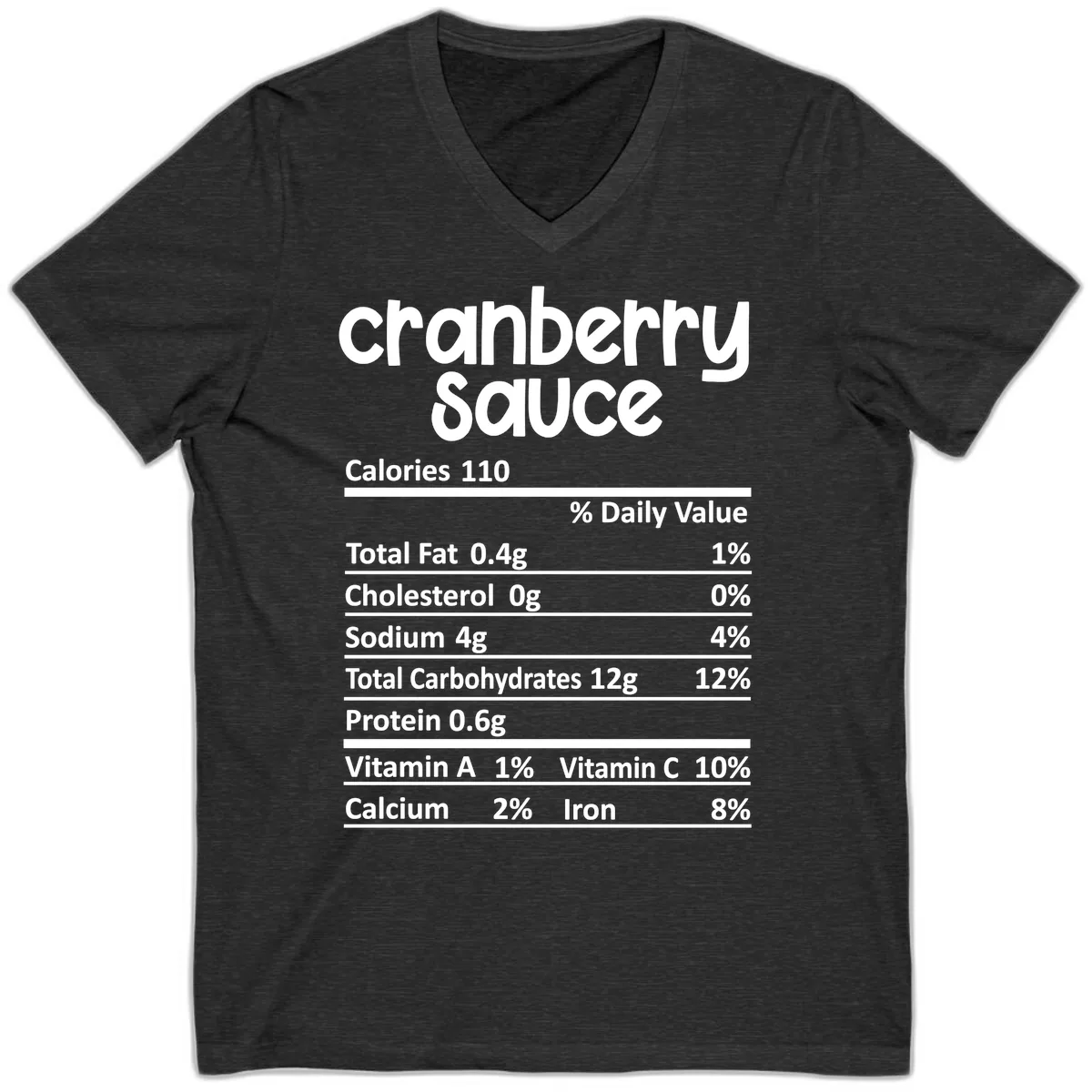 Cranberry Sauce Nutrition Facts V-Neck in Dark Grey Heather