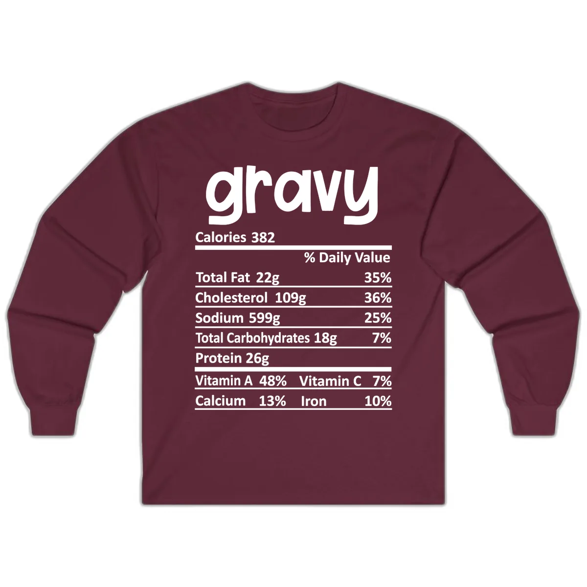 Nutrition Facts Gravy Design Long Sleeve in Maroon