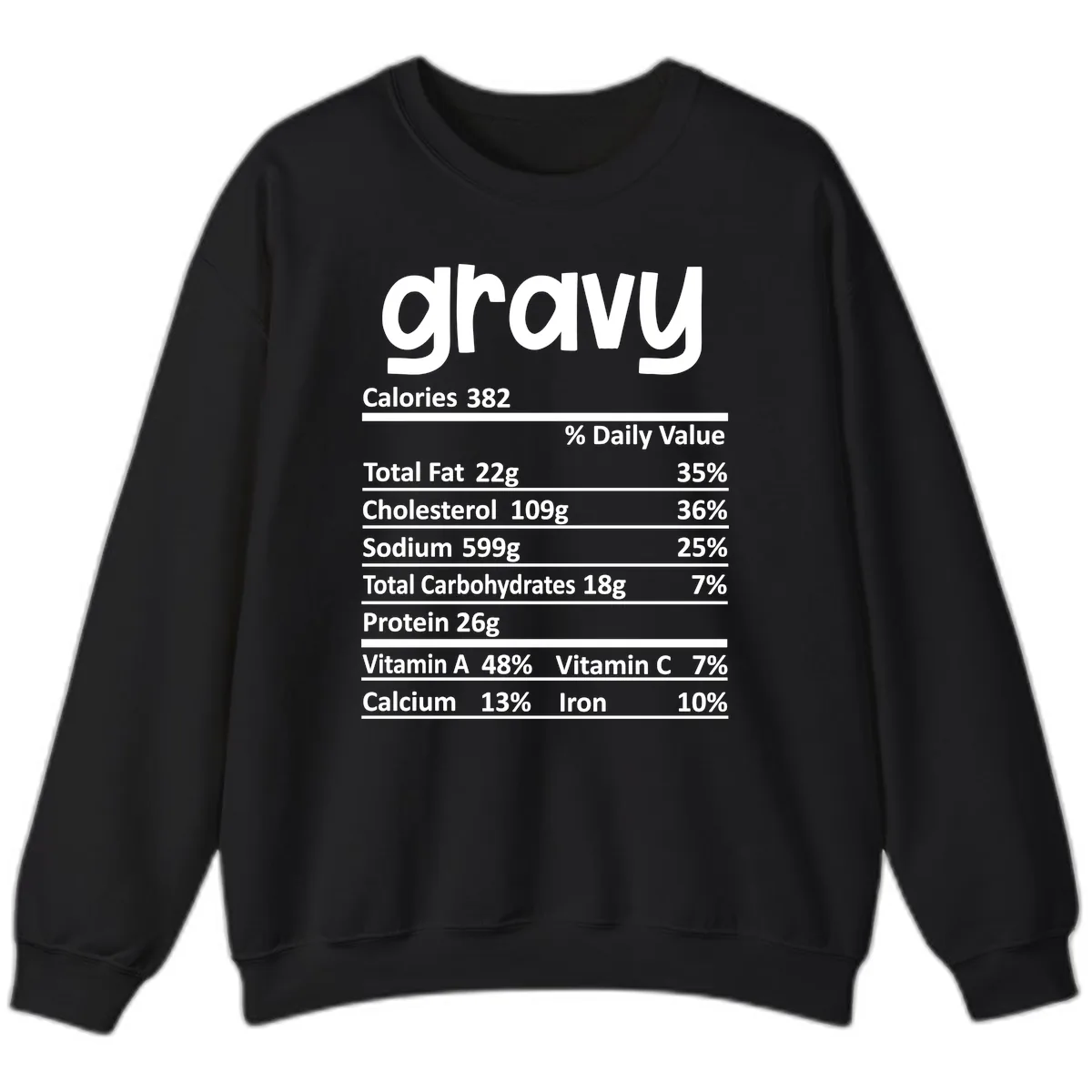 Nutrition Facts Gravy Design Sweatshirt in Black
