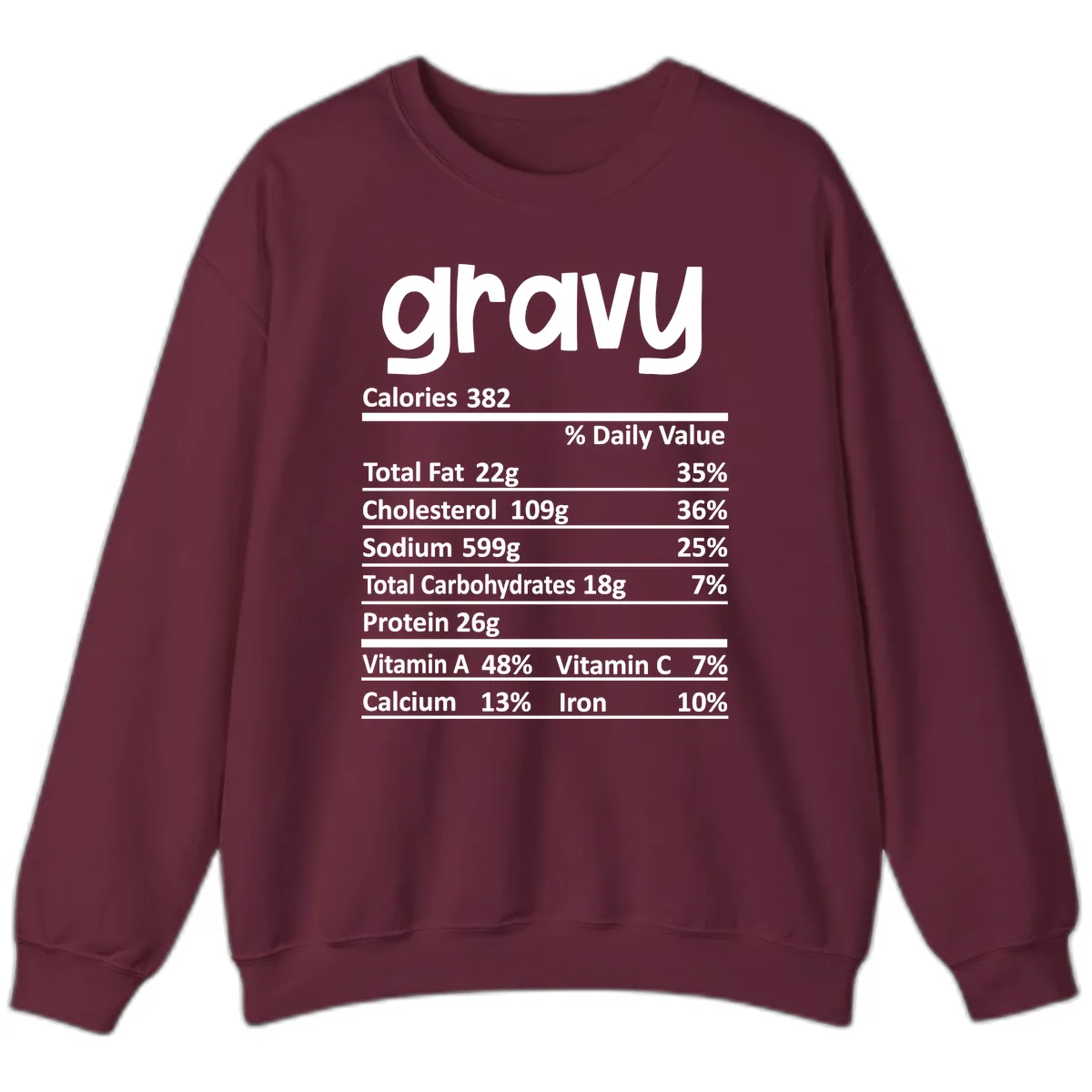 Nutrition Facts Gravy Design Sweatshirt in Maroon