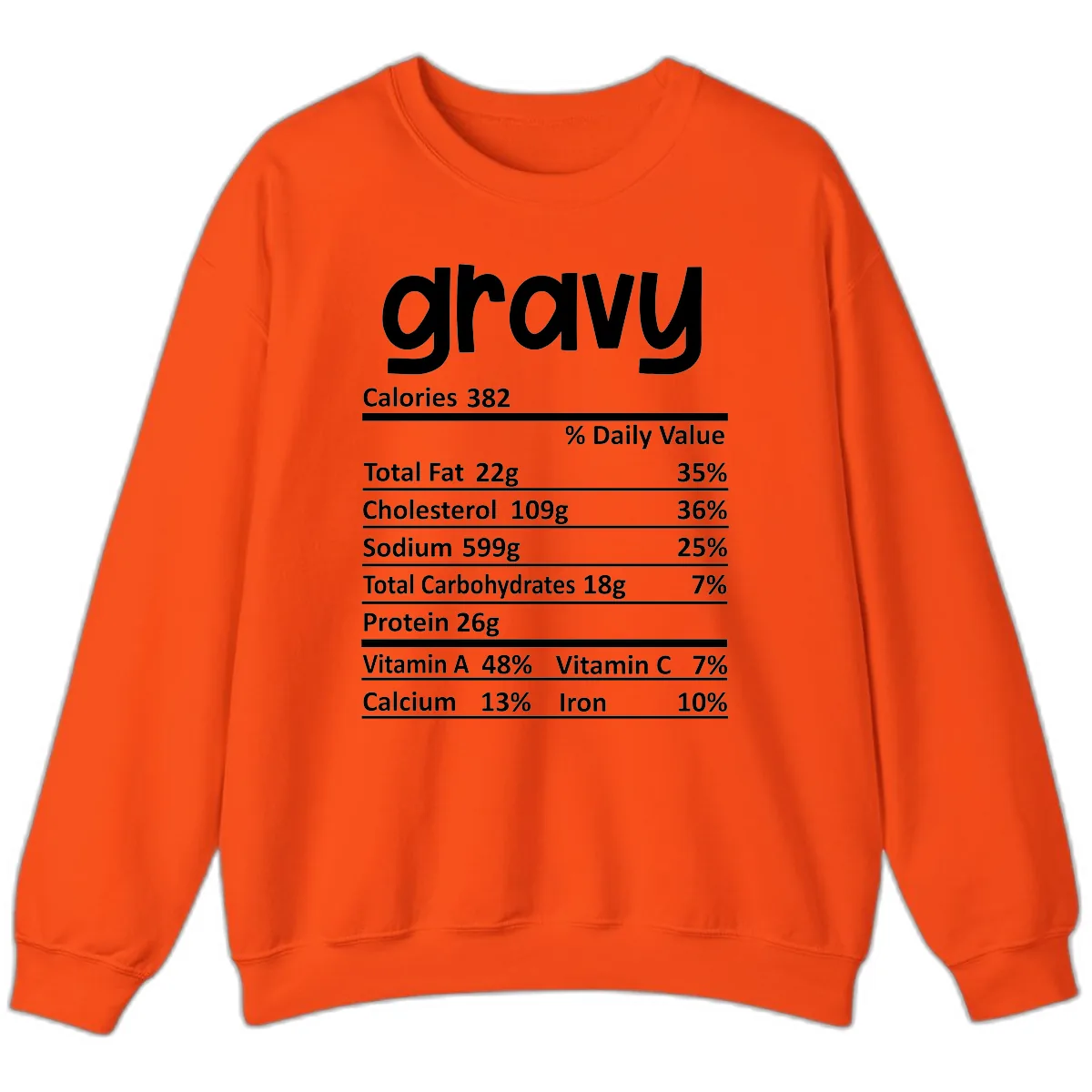 Nutrition Facts Gravy Design Sweatshirt in Orange