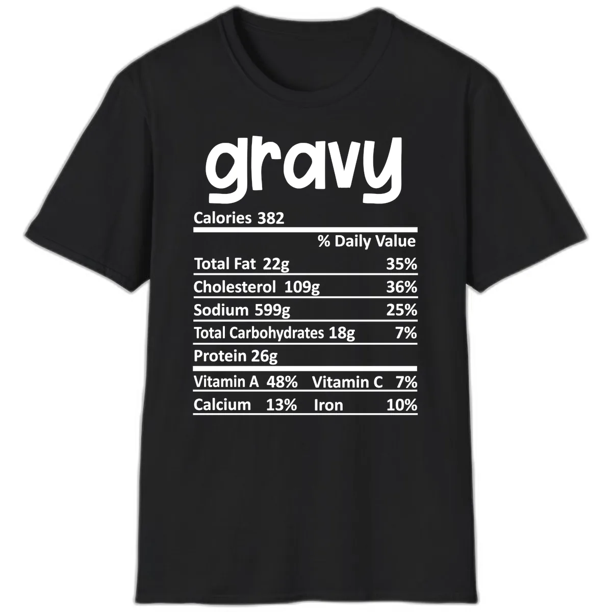 Nutrition Facts Gravy Design T-Shirt in Black