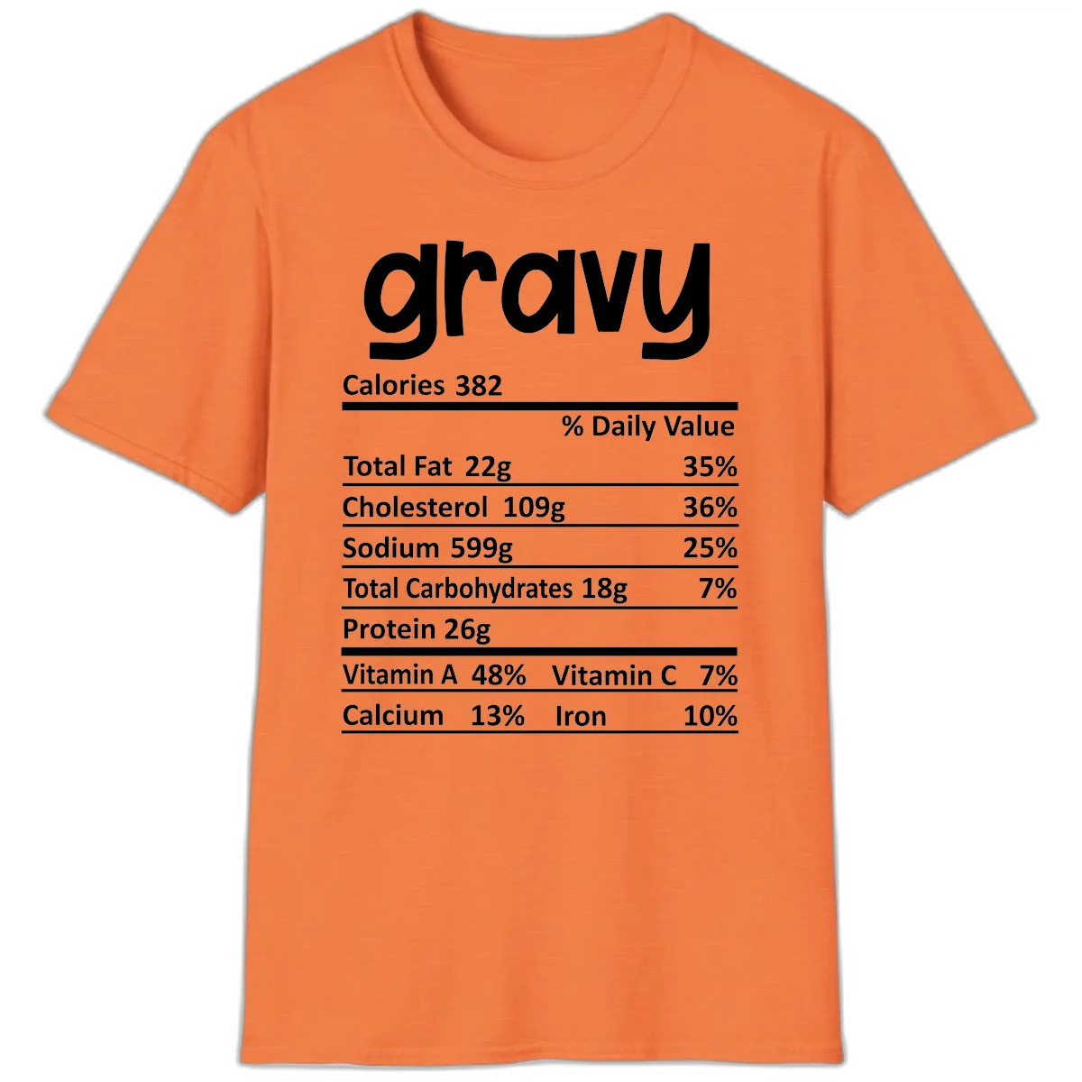 Nutrition Facts Gravy Design T-Shirt in Heather Orange