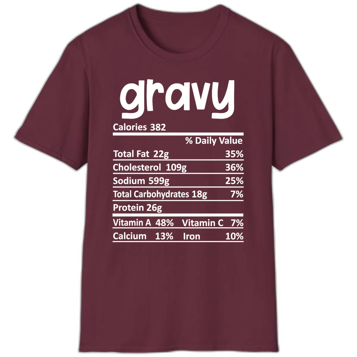 Nutrition Facts Gravy Design T-Shirt in Maroon