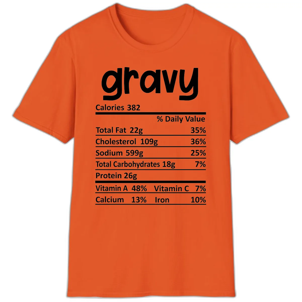 Nutrition Facts Gravy Design T-Shirt in Orange