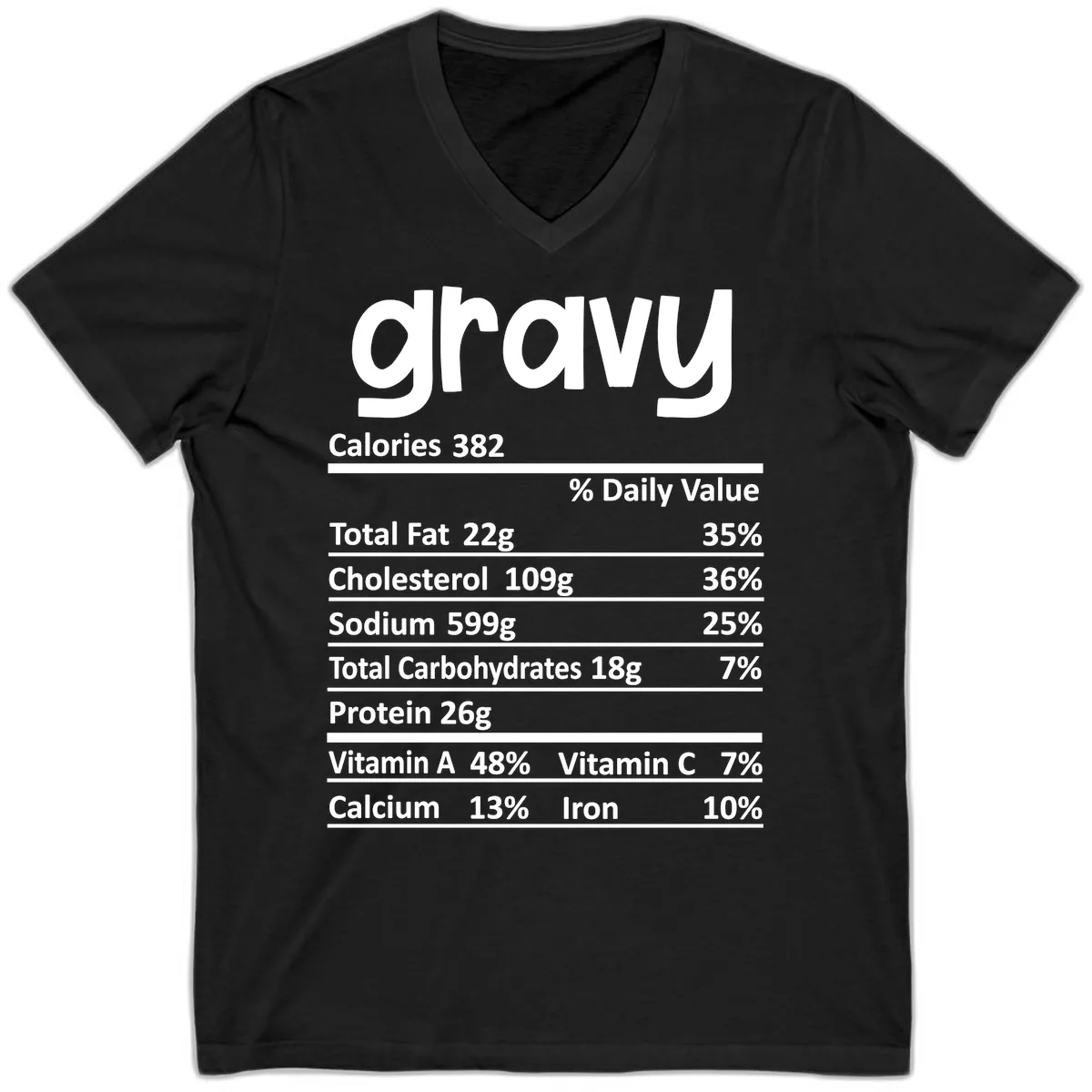Nutrition Facts Gravy Design V-Neck in Black
